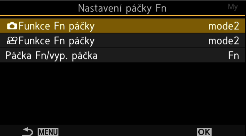 Nastavení funkce páčky