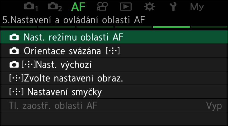 Nastavení volby AF bodu
