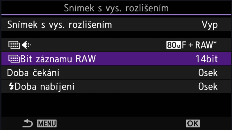 Nastavení snímku s vysokým rozlišením