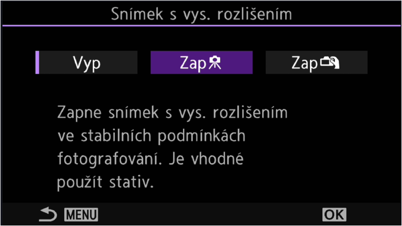 Nastavení snímku s vysokým rozlišením